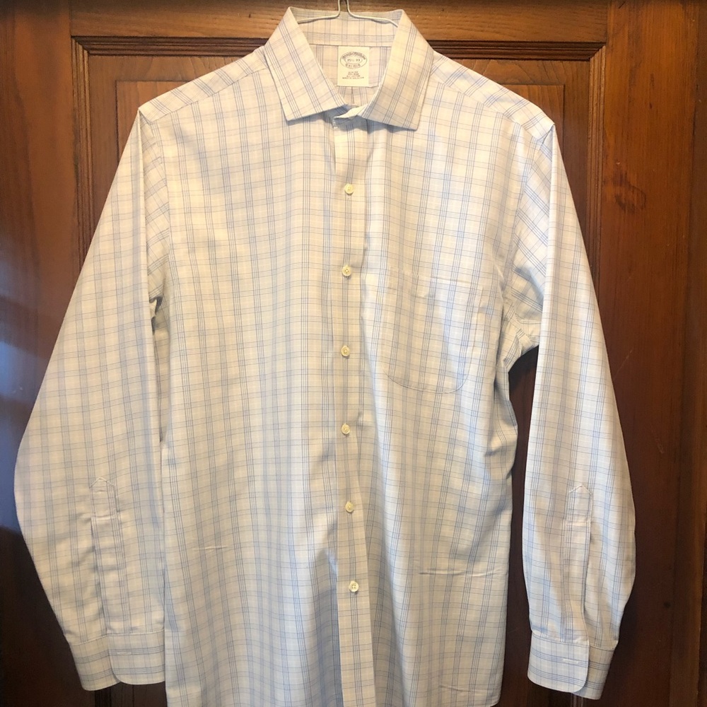 Brooks Brothers white button down with blue-stripe